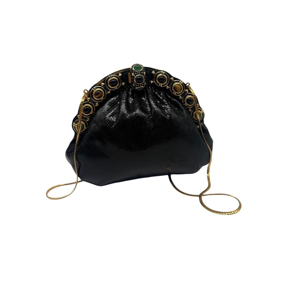 Finesse La Model Lizard Leather Convertible Clutch/Shoulder Bag Black